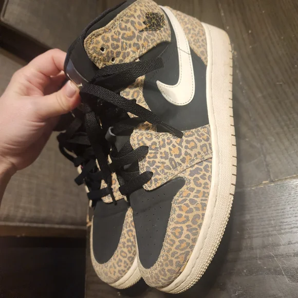 Jordan Kids Black and Tan Leopard Sneakers - Picture 2 of 7